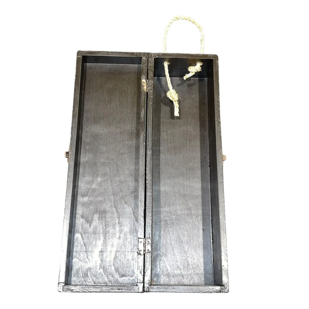 90s VTG Bottle Holder Iris Floral Image Barware Wine Holder Wine Gift Box Wood‎